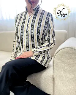 تونیک پنج دکمه سفید مشکی طرح راه راه زنجیری آرامیس