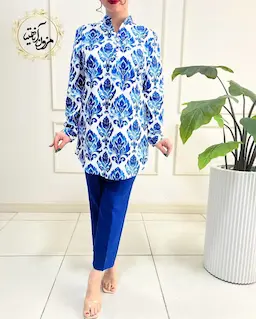 تونیک پنج دکمه سفید کاربنی طرح سنتی برنا