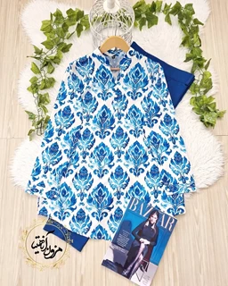 تونیک پنج دکمه سفید کاربنی سایز بزرگ طرح سنتی برنا
