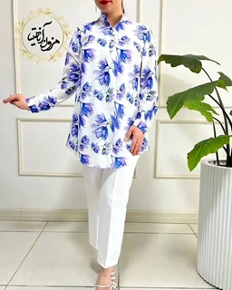 تونیک پنج دکمه شاخه آلاله بنفش سایز-4-تخفیفی