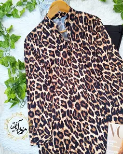 تونیک پنج دکمه نسکافه ای مشکی طرح پلنگی سوزان