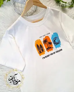 تیشرت باکسی سفید طرح ساحلی موج و نخل