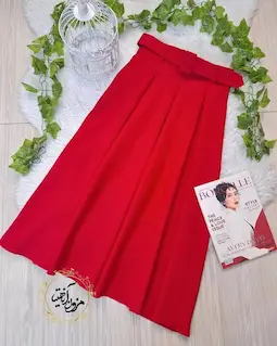 دامن زنانه مجلسی بلند قرمز طرح پیله دار ماریا سایز-2-تخفیفی