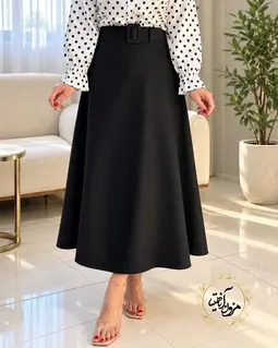 دامن زنانه مشکی طرح نیم کلوش قد بلند ایلدا