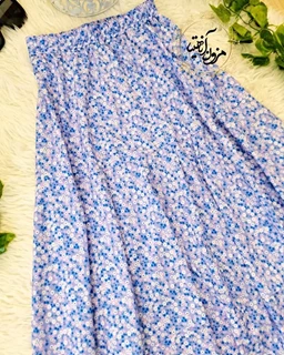 دامن زنانه نیم کلوش بنفش کاربنی طرح گلدار ریز سفید گلزار