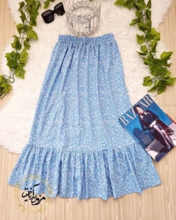 دامن پاچین دار آبی طرح گلهای ریز سفید پونه