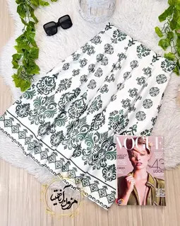 دامن پیله دار سفید طرح نیمه سنتی سبز اقاقیا