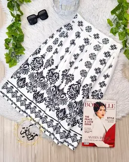 دامن پیله دار سفید طرح نیمه سنتی مشکی اقاقیا