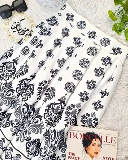 دامن پیله دار سفید طرح نیمه سنتی مشکی اقاقیا