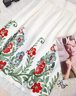 دامن پیله دار سفید طرح نیمه گلدار المیرا