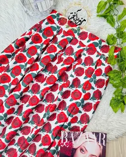 دامن پیله دار سفید طرح گلهای رز گلیار