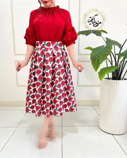 دامن پیله دار سفید طرح گلهای رز گلیار