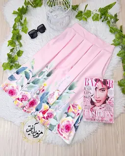 دامن پیله دار صورتی طرح نیمه گلدار آریانا