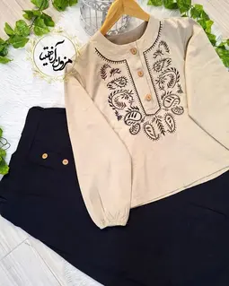 ست شومیز و دامن کرم مشکی طرح بته جقه ستیا