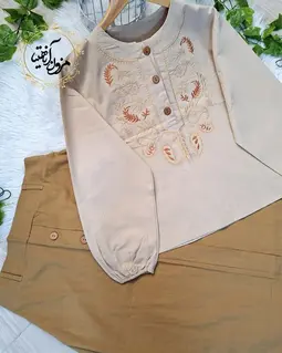 ست شومیز و دامن کرم نسکافه ای طرح بته جقه ستیا