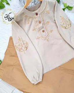 ست شومیز و دامن کرم نسکافه ای طرح گلدار ریز ژیلا