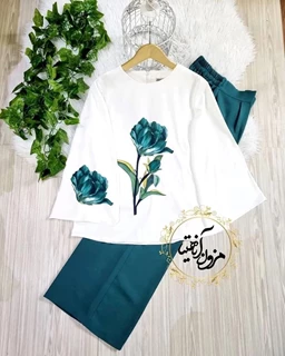 ست شومیز و شلوار رز سبز کله غاز سایز-2XL-تخفیفی