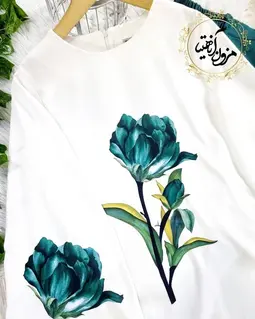 ست شومیز و شلوار سفید سبز کله غازی طرح رز