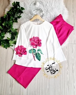 ست شومیز و شلوار رز سرخابی جدید سایز-2XL-تخفیفی