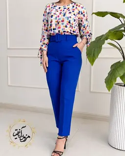 شلوار زنانه جیب نما کاربنی طرح با کمربند دانیلا