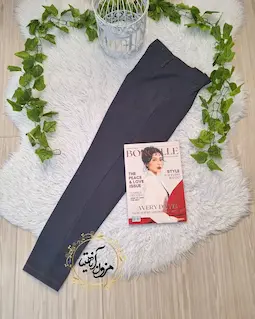 شلوار زنانه راسته زغال سنگی طرح جلو پیله تارا