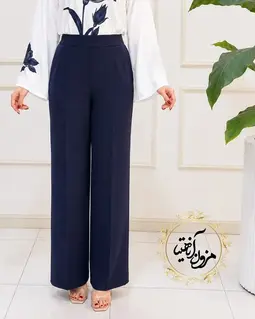 شلوار زنانه سرمه ای طرح نیم بگ ماریسا