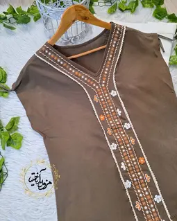 شومیز آستین افتاده حنایی طرح یراق دوزی