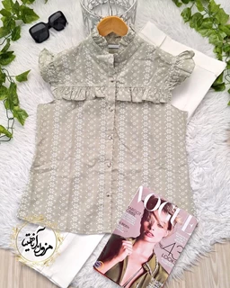 شومیز آستین حلقه سبز سدری طرح ریسه گل سودابه