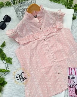 شومیز آستین حلقه صورتی طرح ریسه گل سودابه