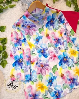 شومیز آستین سه دکمه سفید طرح گلهای رنگی سیتا