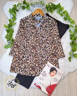 شومیز آستین سه دکمه مشکی نسکافه ای طرح کامیشا