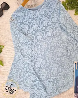 شومیز آستین شمشیری آبی طرح گیپور زرین