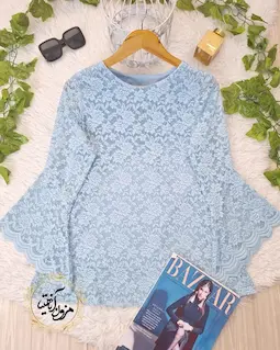 شومیز آستین شمشیری آبی طرح گیپور زرین