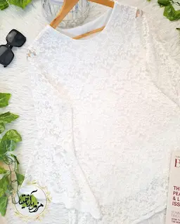 شومیز آستین شمشیری سفید طرح گیپور زرین