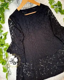 شومیز آستین شمشیری مشکی طرح گیپور زرین جدید
