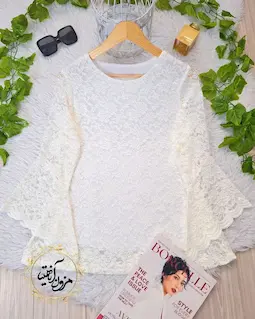 شومیز آستین شمشیری نباتی طرح گیپور زرین