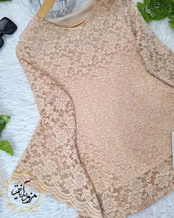 شومیز آستین شمشیری نسکافه ای طرح گیپور زرین