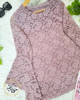 شومیز آستین شمیشیری پوست پیازی تیره طرح گیپور زرین