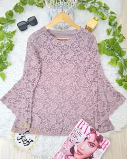 شومیز آستین شمیشیری پوست پیازی تیره طرح گیپور زرین