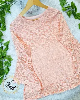 شومیز آستین شمشیری گلبهی طرح گیپور زرین