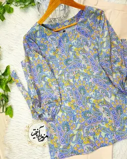 شومیز آستین واشری رنگی طرح بته جقه فرارنگ