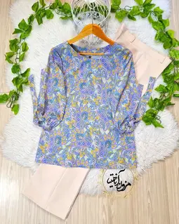 شومیز آستین واشری رنگی طرح بته جقه فرارنگ
