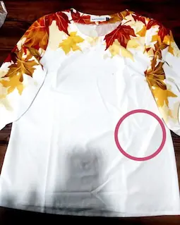 شومیز آستین واشری ریزشی سفید طرح برگهای پاییزی پارمیدا سایز-3-تخفیفی