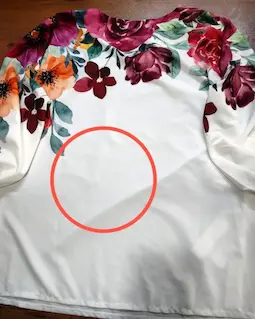 شومیز آستین واشری ریزشی سفید طرح گلهای بنفش و نارنجی روژیا سایز-6-تخفیفی