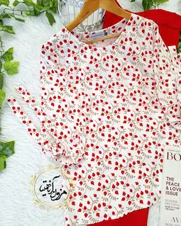 شومیز آستین واشری سفید طرح انار ریز نارمک