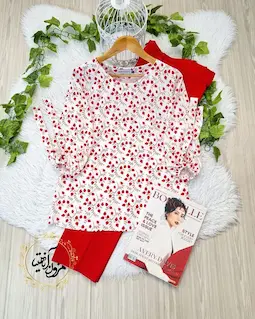 شومیز آستین واشری سفید طرح انار ریز نارمک