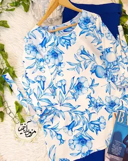 شومیز آستین واشری سفید طرح انار کاربنی تانیا