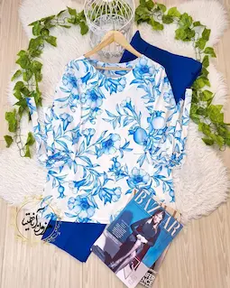 شومیز آستین واشری سفید طرح انار کاربنی تانیا