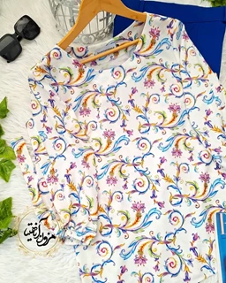 شومیز آستین واشری سفید طرح ریسه برگ و گلبرگ رنگی سیما