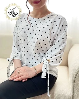 شومیز آستین واشری سفید طرح قلب خال خالی سایز-3-تخفیفی